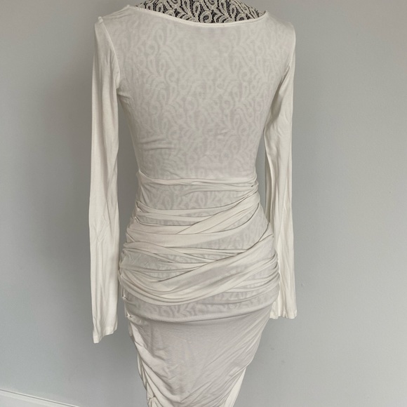 White, asymetrical ruched mid length dress - Picture 2 of 3